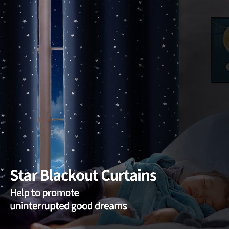 BGment Kids Blackout Curtains for Bedroom - Grommet Thermal Insulated Room Darkening Silver Star Printed Curtains for Living Room, Set of 2 Panels (52 x 63 Inch, Navy Blue) - Image 2